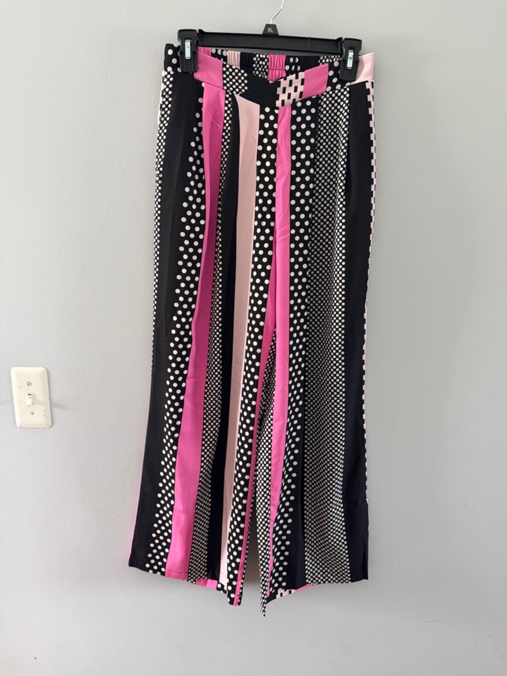 Polka Dot & Stripe Wide Leg Pants in Black and Pink